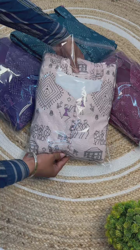Unique "village print" Hakoba maxi gown with one side pocket