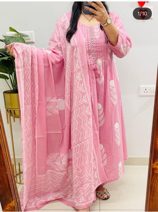 Anarkali kurta set with Cotton Pant & Malmal Dupatta